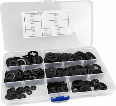 Immagine prodotto di Set di rondelle di bloccaggio, rondelle di serraggio con denti interni, anelli di sicurezza con fermo rapido, M3-M12 260 pezzi Gebo Tools