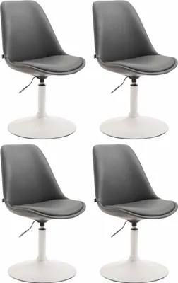 Imagen del producto de CLP Juego de 4 sillas de comedor Maverick, tapizadas en cuero sintético, giratorias y con ajuste de altura continuo, color gris. Estructura en color blanco