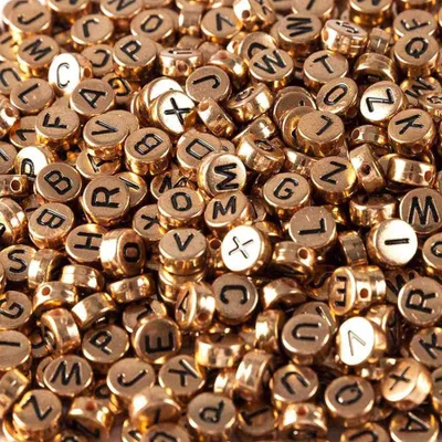 Produktbild von Buchstaben Perlen, 1000 Stück, 4x7 mm, rosegold mit schwarz, rund, Buchstaben Mix