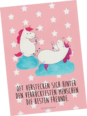 Produktbild von Mr. & Mrs. Panda Postkarte Einhorn Sekt - Rot Pastell - Geschenk, Party, Einhörner, Spaß, Ansichtskarte, Unicorn, Grußkarte, Mädelsabend, bildkarte, Postkarten