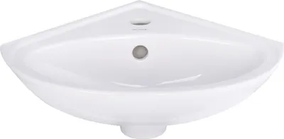 Produktbild von Belvit Eckwaschbecken Keramik 36×36×15 cm – Handwaschbecken für Ecke, Wandmontage, mit Hahnloch & Überlauf, kompakt für Bad & GästewC, weiß