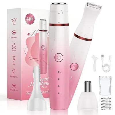 Produktbild von Rasierer Damen 4-In-1 Intimrasierer für Frauen Gesichtshaarentferner Nasenhaartrimmer Augenbrauenrasier Trocken Nass Damenrasierer Elektrisch Pinkverlauf
