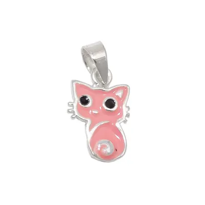 Produktbild von Anhänger 11x8mm Katze rosa schwarz lackiert Silber 925 silber 11x8mm
