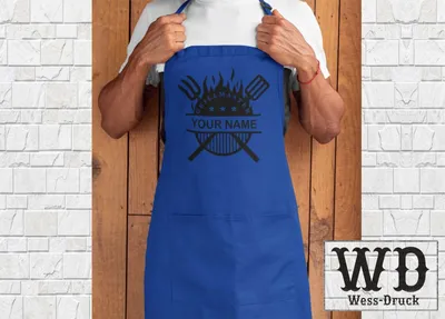 Produktbild von Wessdruck Kochschürze mit Wunschnamen Navy Schwarz