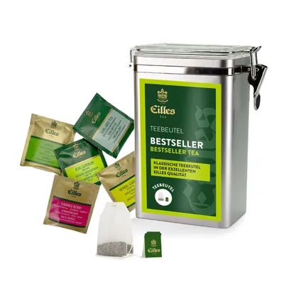 Produktbild von TEE Aromadose mit 5 Sorten der meistverkauften EILLES Deluxe Teebeutel