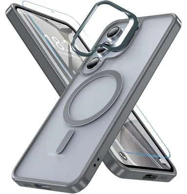 Produktbild von Handyhülle für Samsung Galaxy S24 FE mit MagSafe, Ring Ständer, Displayschutzfolie, Grau