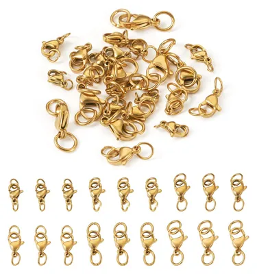 Image de Mousquetons en acier inoxydable avec anneaux d'ouverture, ensemble pour la fabrication de bijoux, couleur or, 30 pièces