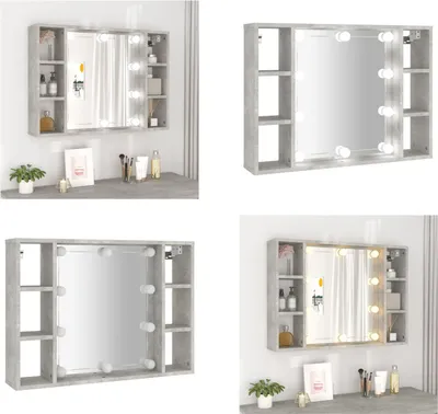 Image de vidaXL Armoire de toilette avec LED gris béton 76x15x55 cm - Armoire de toilette - Armoire de toilette LED - Armoire de toilette salle de bain