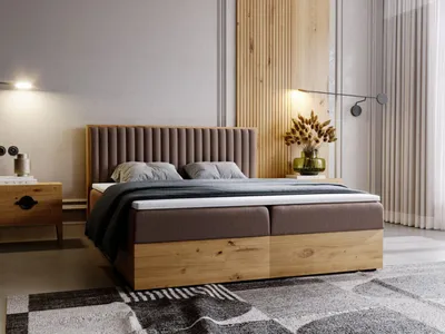 Obrázek produktu pro GrainGold Boxspringbett Forest 140x200 cm - Postel 140x200, kontinentální postel s podnožkou - Manželská postel s matrací - hnědá (Monolit 09)