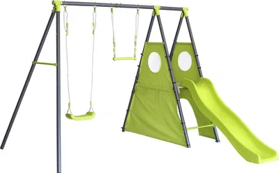 Image de Portique de jeu en métal avec toboggan "Kylian" - 4 agrès - Vert