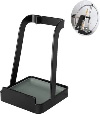 Obrázek produktu pro Držák na kuchyňské potřeby – háček na pokličky – držák na pokličky – kuchyňský držák – 10 × 10 × 15 cm – černý – uhlíková ocel