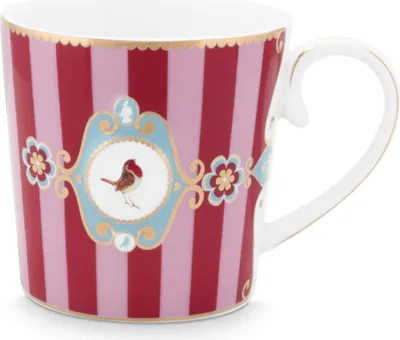 Produktbild von PIP STUDIO Love Birds Medaillion Henkelbecher Stripes rot/pink 250ml