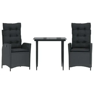 Obrázek produktu pro vidaXL 3dílný zahradní jídelní set s polštáři Black Poly Rattan
