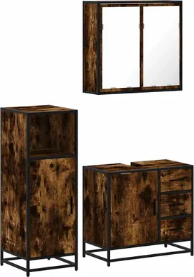 Produktbild von vidaXL 3-tlg. Badmöbel-Set Räuchereiche Holzwerkstoff