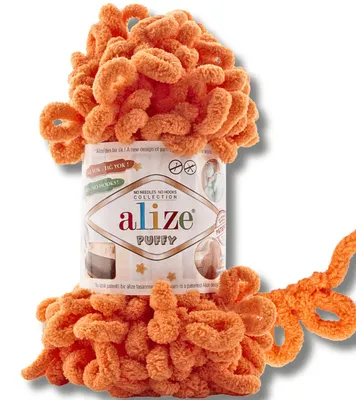 Productafbeelding van Alize 1x 100g Puffy garen, effen kleur, geschikt voor haken en breien (Oranje - 336)