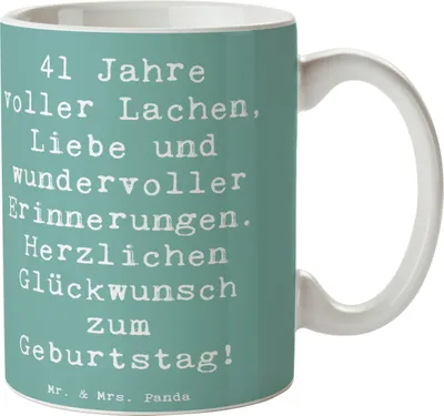 Produktbild von Mr. & Mrs. Panda Kaffeebecher Spruch 41. Geburtstag Freude - Meeresbrise - Geschenk, Zuneigung, Happy Birthday, Motivtasse, Trinkbecher, Tasse, Geburtstagsdekoration