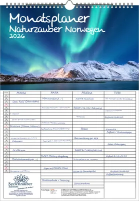 Produktbild von Naturzauber Norwegen Planer Familienplaner 4 Spaltenplaner DIN A3 Kalender für 2026 Natur Reise Land Urlaub - Seelenzauber