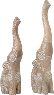 Produktbild von Marrakesch 2er Set Handgeschnitzter Elefant Dekoaufsteller aus Holz 65 & 53cm Ganesha groß | Aesthetic Figuren modern als Deko Wohnzimmer und Schlafzimmer | Holzdeko als Tischdeko oder Frühlingsdeko
