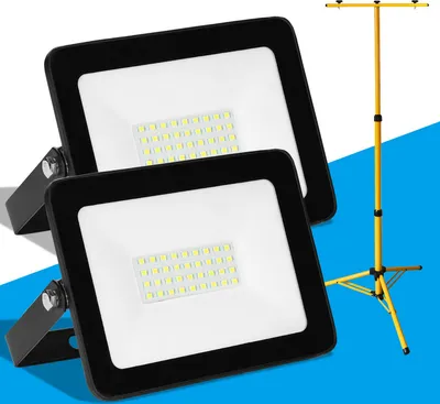 Produktbild von Clanmacy 2x 30W LED Baustrahler Fluter Stativ Flutlicht Scheinwerfer Außenstrahler Arbeitsleuchte Bauscheinwerfer IP66 Wasserdicht Warmweiß