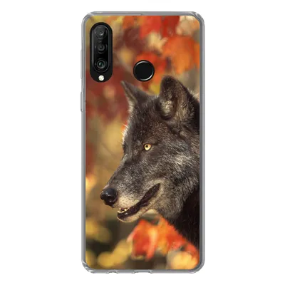 Produktbild von MuchoWow® Handyhülle Schutzhülle Hülle für Huawei P30 Lite Wolf - Nahaufnahme - Blätter Silikon Softcase Handy Hülle - Handyhülle