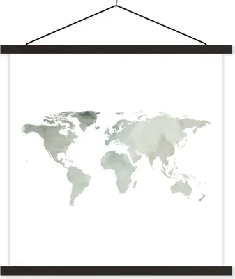 Produktbild von MuchoWow® Textilposter Weltkarte - Grau - Einfach 60x60 cm mit schwarzem Rahmen - Posteraufhänger