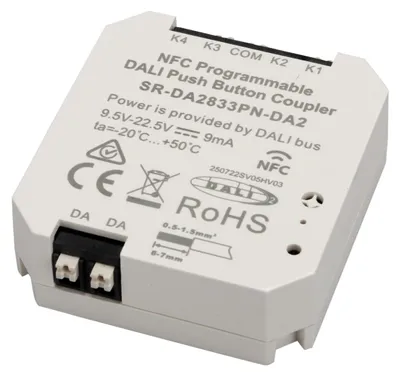 Produktbild von CONNEX SR-DA2833PN-DA2 NFC programmierbarer 4-Kanal DALI-2 Tasterkoppler, Unterputz, Busgespeist