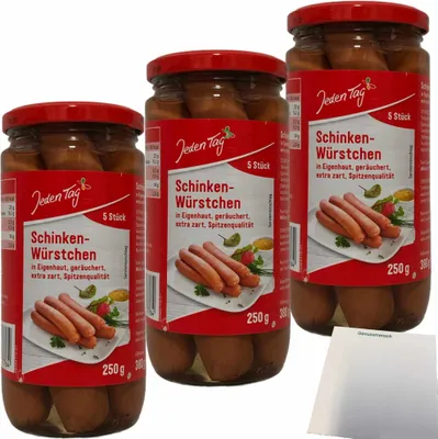 Produktbild von Jeden Tag Schinkenwürstchen 3er Pack (3x 5x50g Glas) + usy Block