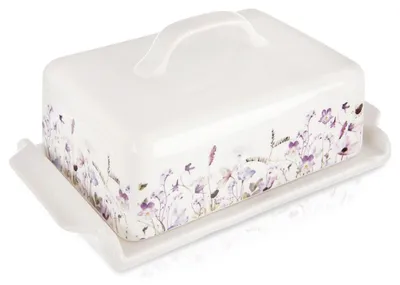 Obrázek produktu pro Porcelánová miska na máslo s víkem, bílý květinový vzor