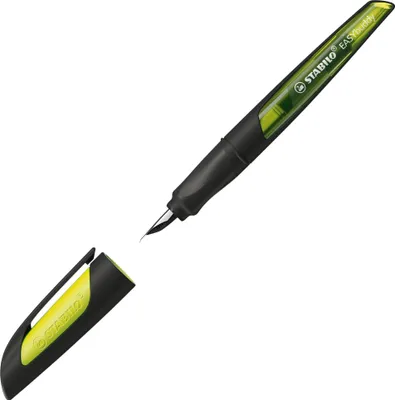 Image de Stylo d'école avec plume standard M - STABILO EASYbuddy en noir/limette - couleur d'écriture bleu (effaçable) - stylo simple - cartouche incluse