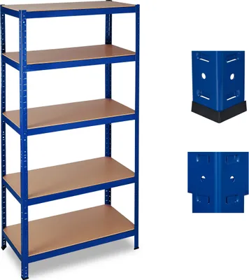 Zdjęcie produktu dla 2 x regał do dużych obciążeń, nośność 1325 kg, 5 półek, do montażu na zatrzaski, do piwnicy, garażu, stalowy, wys. x szer. x gł.: 180 x 90 x 45 cm, niebieski