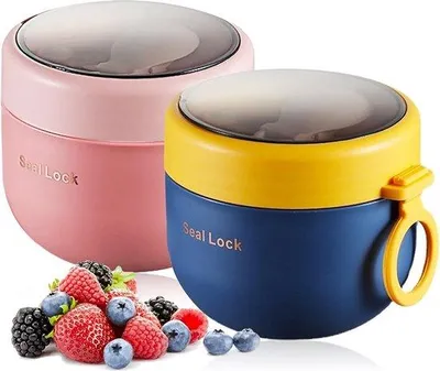 Produktbild von 2 Stück 600 ml To-Go-Müsli-Becher, praktische Yogurt-Becher, lekvrije Salat-To-Go-Lunchbox, To-Go-Lunchpot und Klapklappe für jeden Tag