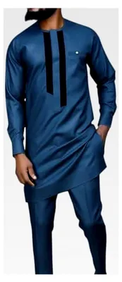 Produktbild von Herrenanzug Dashiki mit Stickerei, Hemden und Hosen im 2-teiligen Set, Ankara-Outfits mit arabischem Ethno-Print, islamischer Kaftan mit O-Ausschnitt und Hose, Freizeitanzug