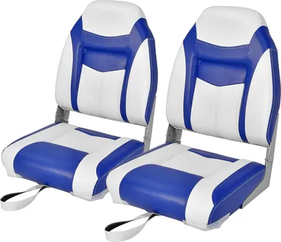 Obrázek produktu pro COSTWAY Sedadlo do člunu s vysokým opěradlem, skládací židle do člunu s 10 cm silným houbovým čalouněním, polstrovaná židle ke kormidlu pro čluny (modro-bílá, sada 2 kusů)
