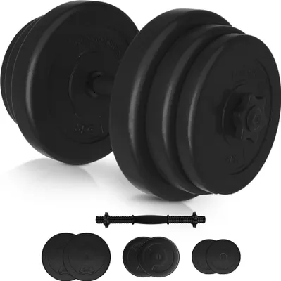Produktbild von Physionics® Kurzhantel Set 20kg - inkl. 6 Gewichte aus Kunststoff, 1 Hantelstangen und 2 Sternverschlüssen aus Kunststoff, Griff gerändelt,  Ø 25 mm - Hantelstangen, Kurzhanteln
