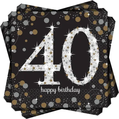 Produktbild von Servietten zum 40. Geburtstag, 16 Stück, 33 x 33 cm, „Happy Birthday“, „Sparkling Celebration“
