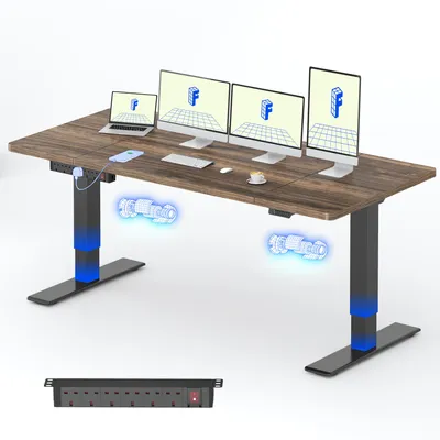 Produktbild von FLEXISPOT QB2 Höhenverstellbarer Schreibtisch Elektrisch 200x80cm mit Steckdosenleiste, 2 STARKE MOTOREN, 120 kg Tragkraft, 4 Memory-Funktion (Braun)
