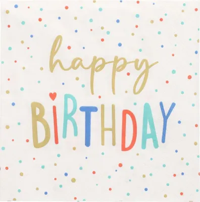 Produktbild von 200 Papstar Servietten, 3-lagig 1/4-Falz 33 cm x 33 cm Happy Birthday 37185