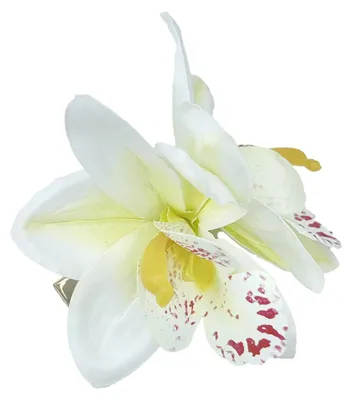 Produktbild von Haarnadel aus weichem Stoff mit realistischem Orchideen-Design, leichte und rutschfeste Haarspange