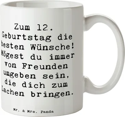 Produktbild von Mr. & Mrs. Panda Becher Spruch 12. Geburtstag Wünsche - Weiß - Geschenk, Happy Birthday, herzliche Botschaft, schöne tasse, Lächeln, Meilenstein, Geburtstagsgeschenk