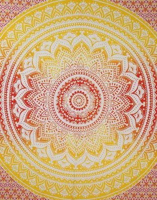 Produktbild von Topchances Indisch Wandteppich Mandala Tapisserie Silber Grau/Indischer Bohemian Wandbehang Yogamatte Picknickdecke Strandtücher (Rot + Gelb, 150 x 205cm)