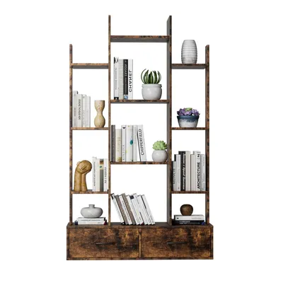 Produktbild von Bücherregal mit 2 Schubladen,freistehendes offenes Regal im Industrial-Stil,Vintage-Bücherregal,12 Ablagefächer,Bücherregal für Schlafzimmer