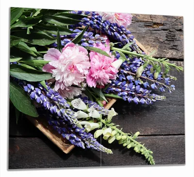 Produktbild von Wallario Herdabdeckplatte aus Glas, Größe 60 x 52 cm 2-teilig, Motiv Stillleben mit Frühlingsblumen