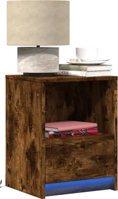 Image de vidaXL Table de nuit avec lampes LED Chêne fumé Matériau dérivé du bois