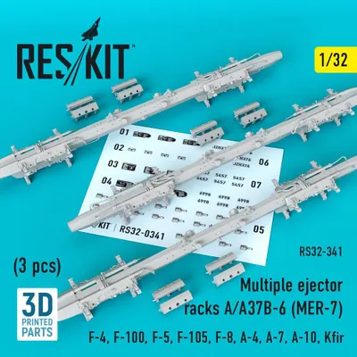 Image de ResKit RS32-0341 - Élingues de lancement multiples 1/32 pour A/A37B-6 (MER-7) (3 pièces) (compatible avec les avions F-4, F-100, F-5, F-105, F-8, A-4, A-7, A-10, Kfir)