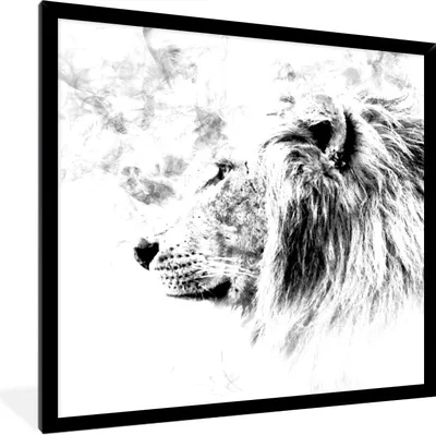 Produktbild von MuchoWow® Gerahmtes Poster Löwe - Schwarz - Weiß - Linie 40x40 cm - Poster mit Schwarzem Bilderrahmen Wandposter Rahmen Foto Bilder - Mit Rahmen - Wanddekoration Schlafzimmer