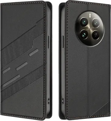 Immagine prodotto di Custodia per Realme 12 Pro/Realme 12 Pro+, Custodia a portafoglio in Finto cuoio con slot per carte e funzione stand Schwarz