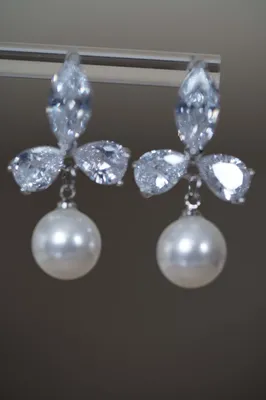 Produktbild von Braut Perlen Ohrringe Zirkonia Hochzeits Ohrringe Silber Braut Schmuck