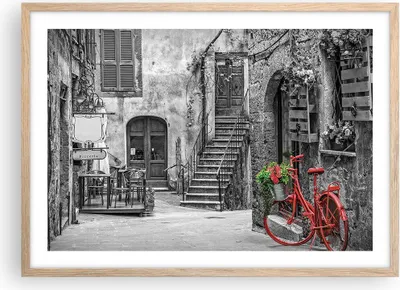 Produktbild von Gerahmtes Poster - Rahmen in heller Eiche - Rot Fahrrad Allee - 70x50 cm - Wand Bild - Wanddeko - Wandbilder - Kunstposter - Wandposter - Bilderrahmen - Bilder - Kunstdruck - P2NAA70x50-4410