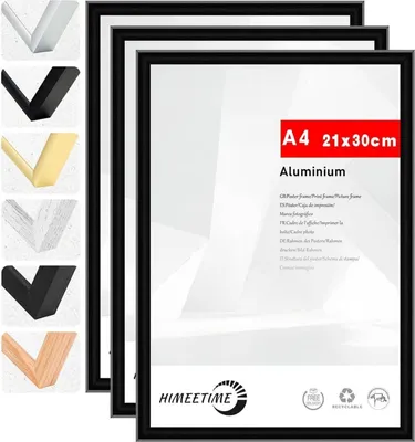 Zdjęcie produktu dla Ramka na zdjęcia A4 czarna metalowa zestaw 3 aluminiowych ramek 21x30 cm
