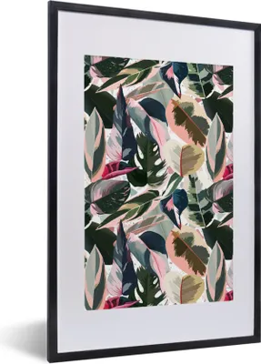 Produktbild von MuchoWow® Gerahmtes Poster Tropisch - Rosa - Blätter 40x60 cm - Poster mit Schwarzem Bilderrahmen Wandposter Rahmen Foto Bilder - Poster in Rahmen